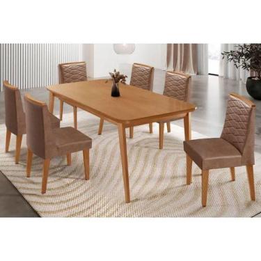 Imagem de Sala Jantar Mesa Havana Tampo Curvo 180cm+6 Cadeiras Maldivas Madeira 