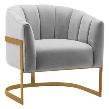 Imagem de Poltrona Decorativa Sala De Estar Recepção Mavie Base De Ferro Dourado Linho Adj Decor Cinza Claro