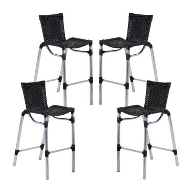Imagem de 4 Banquetas Em Alumínio Fortaleza Alta Com Encosto Preto