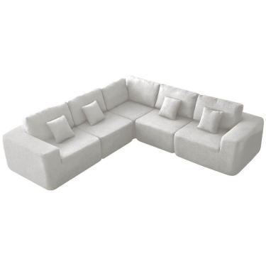Imagem de Kit Sofá Modular 5 Lugares Moderno Curvo Orgânico Adapt Bouclé - Amarena Móveis Branco