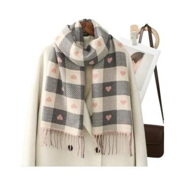 Imagem de Cachecol Feminino Grande Com Estampa De Corações, Xadrez, Grosso E Que
