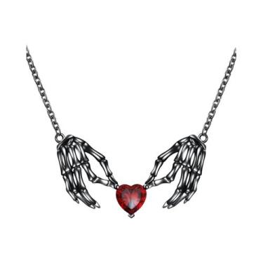 Imagem de Colar Feminino Gótico Punk Com Pingente De Coração E Asas De Morcego E