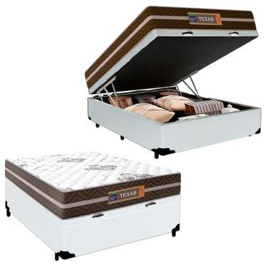 Imagem de Cama Box Baú Casal Sintético + Colchão Molas Ensacadas Texas Prime Colchões 138cm Branco - Suporta Até 120 Kg Por Pessoa