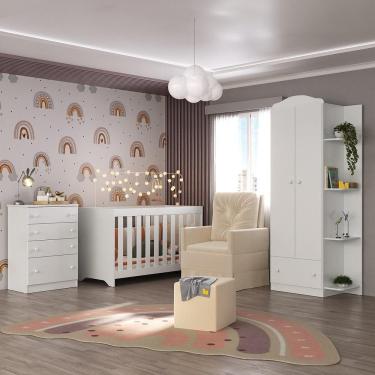 Imagem de Quarto Infantil Completo Com Poltrona De Amamentação E Puff Mp4080 Branco/Bege Branco/Bege