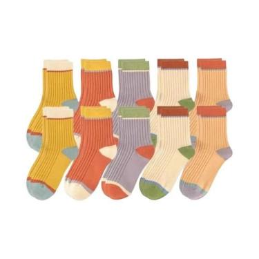 Imagem de Meias Femininas Coloridas De Cano Médio, 5 10 Pares, Estilo Esportivo 