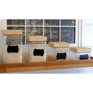 Imagem de Porta Mantimento de Vidro com Tampa de Pinus e Adesivo 2,2L - Wolff