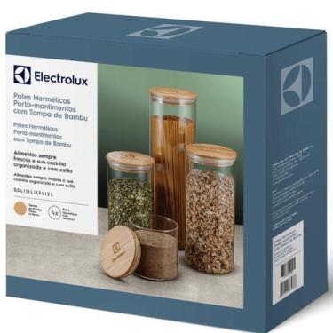 Imagem de Kit 4 potes vidro com tampa bambu electolux para mantimentos - Electro