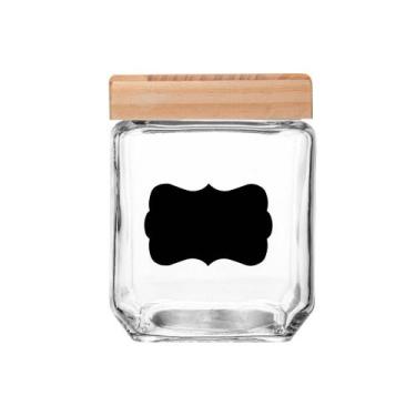 Imagem de Porta Mantimento de Vidro com Tampa de Pinus e Adesivo 1,2L - Wolff