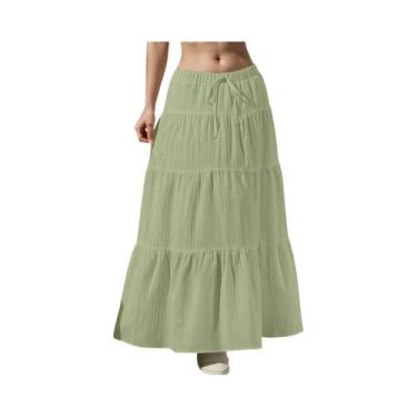 Imagem de Saia Maxi Feminina Com Cintura Elástica E Barra De Babados, Saia Longa