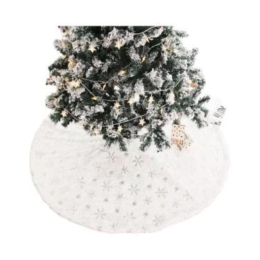 Imagem de Saia De Pelúcia Branca Com Flocos De Neve Para Árvore De Natal 78-122C