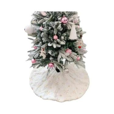 Imagem de Saia De Pelúcia Branca Com Flocos De Neve Para Árvore De Natal 78-122C
