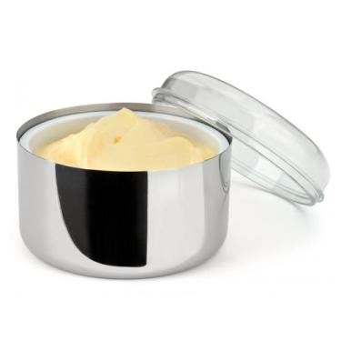 Imagem de Manteigueira Para Pote 380g Porta Manteiga Inox Redonda Com Tampa Visi