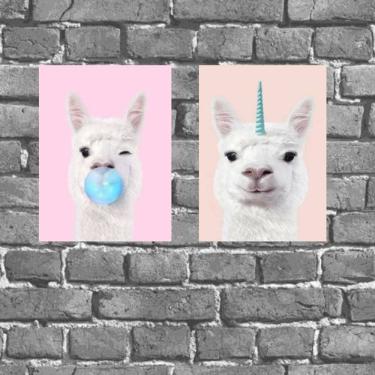 Imagem de Kit 2 Placas Decorativas Lhamas Fofas 18x27cm