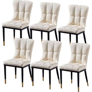 Imagem de Cadeira De Jantar Cozinha Sala De Jantar Móveis Conjunto De Jantar De 6 Moderna Cozinha Sala De Estar Lateral Com Assento Almofadado Pu Encosto E Pernas De Metal, Milky White