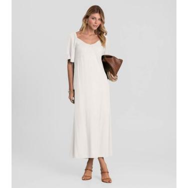Imagem de Vestido Feminino Midi Em Viscose Com Manga Curta Dianna Bege, GG, Bege