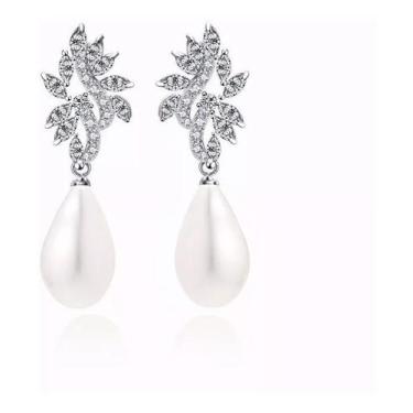 Imagem de Brinco Pérola E Zirconia Noiva Pequeno Delicado Prata Gota - DeCastro 