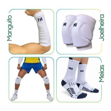 Imagem de Kit Vôlei Seleção Brasileira Meia + Joelheira + Manguito N1 Sport Bran