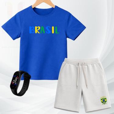 Imagem de Conjunto Infantil Brasil Camiseta e Short Moletinho Menino Roupa Copa Estilo Esportivo Confortável-Masculino