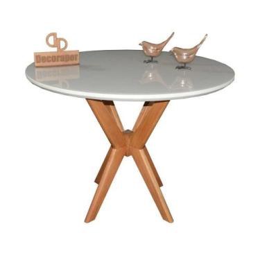 Imagem de Mesa Jantar Pandora Tampo Redondo Laca Com Vidro 100cm Off White - DEC