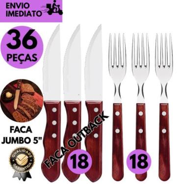 Imagem de Kit 36 Faca Cabo de Madeira Jumbo para Churrasco Profissional Premium 