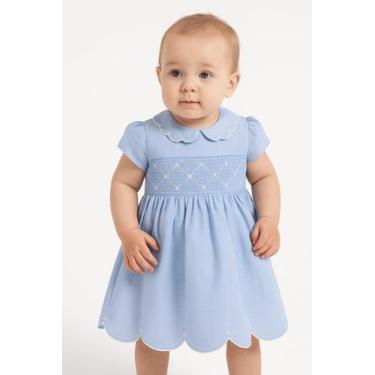 Imagem de Vestido Bebê Papilloo Bordado Casinha de Abelha Azul Papillo, Azul, Cl