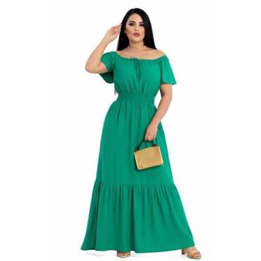 Imagem de Vestido longo ciganinha manga curta viscolinho - Lajma Store, Verde ba