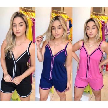 Imagem de Kit 3 Pijamas Alça Aberto Botões Curto Amamentação baby doll - PIJAMAS