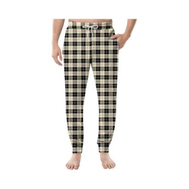 Imagem de Calças De Pijama Casuais Para Homens Com Estampa Xadrez, Com Cordão, B