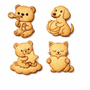 Imagem de Kit 4 Cortadores Pasta Americana molde Biscuit Marcador Biscoito Amor 
