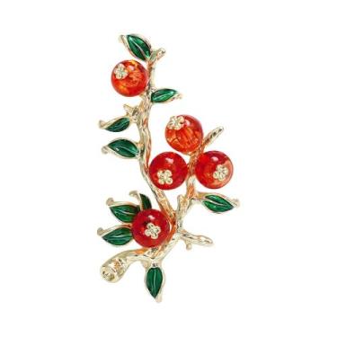 Imagem de Broche De Esmalte Com Ramo De Romã E Strass Unissex Feminino, Alfinete