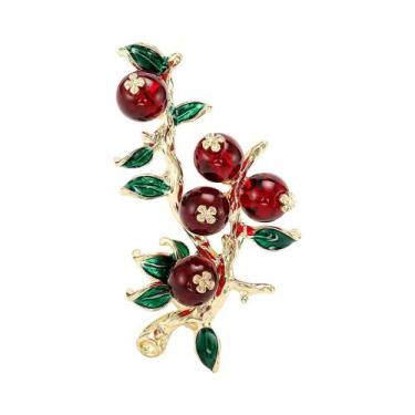 Imagem de Broche De Esmalte Com Ramo De Romã E Strass Unissex Feminino, Alfinete