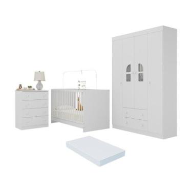Imagem de Quarto De Bebê Completo Com Berço 3 Em 1 Com Colchão Incluso Amora Mul