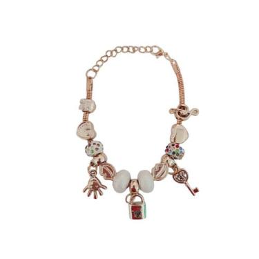 Imagem de Pulseira Berloque Prateada E Dourada Feminina De Pedras - Scilla
