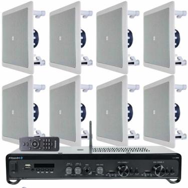 Imagem de Kit Som Ambiente Residencial Amplificador Frahm Slim 2700 160W 2 Canai
