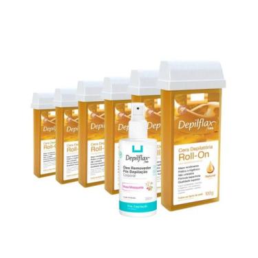 Imagem de Depilflax Cera Roll-on Refil Natural 100g 6 Uni + Óleo Pós Depilatório