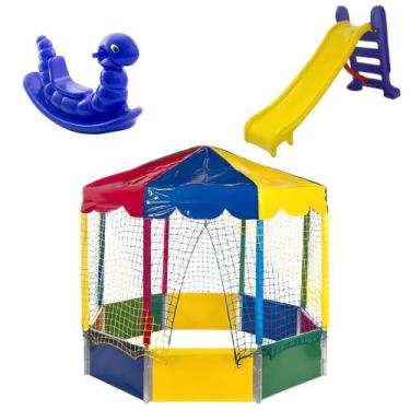 Imagem de Combo Infantil Piscina de Bolinhas 2,00m Oitavada  Escorregador Médio 