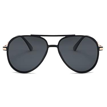 Imagem de Metal frame moda clássica óculos de sol anti-luz azul anti-radiação óculos escuros para homens e mulheres (Gray-Black)