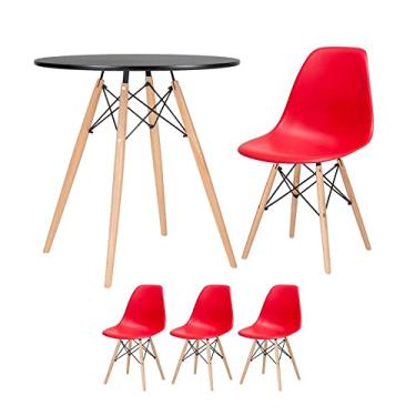 Imagem de Loft7, Kit - Mesa redonda Eames 70 cm preto + 3 cadeiras Eiffel Dsw Vermelho