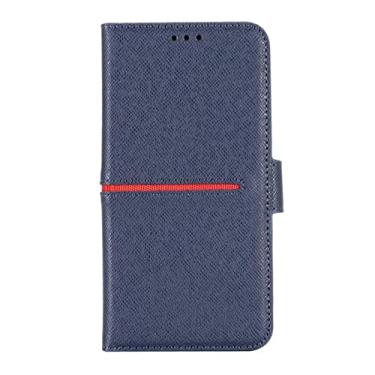 Imagem de LAHappyL Capa para iPhone 13 Pro Max/13 Pro/13, fecho magnético de couro legítimo com suporte de visualização para 3 cartões à prova de choque, capa tipo carteira flip, azul, 13 Pro 6,1 polegadas