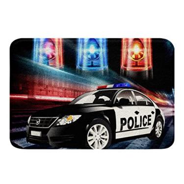 Imagem de Carro de polícia infantil tapete de porta de lã macia para meninos policiais Tapete de banho de poliéster para adultos e meninas, preto, veículo Polica, tapete de banheiro, decoração de carro, para banheiro, chão, interior, 51 x 81 cm