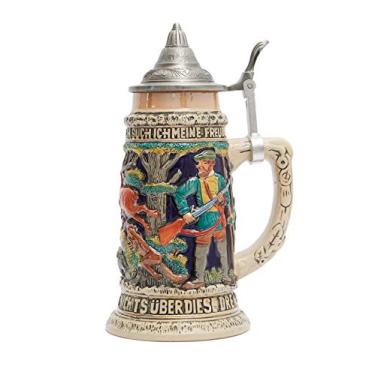 Imagem de HAUCOZE Caneca de cerveja caneca alemã caça beber tanque viking com tampa Petwer para homens pai marido 0,6 litro