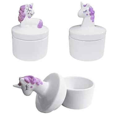 Imagem de Fu Xing Porta Joias Unicórnio de Porcelana Redondo Plástico Liso Branco 10,5x7 cm