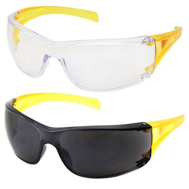 Imagem de Pacote com 2 óculos de segurança femininos com lentes transparentes fumê resistentes a impactos (amarelo)