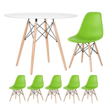 Imagem de KIT - Mesa redonda Eames 100 cm branco + 5 cadeiras Eiffel DSW