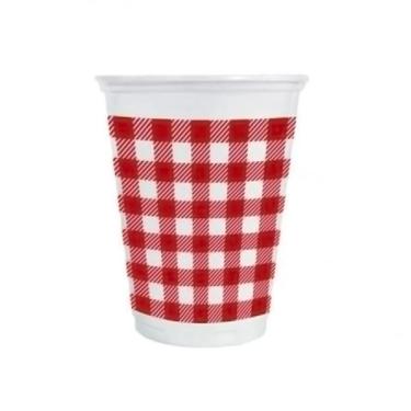 Imagem de Copo de Plástico Xadrez Vermelho - 200mL - 25 Unidades