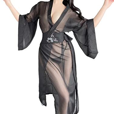 Imagem de Temptshow Women's Sexy Chinese Style Perspective Lingerie Cosplay Women's Embroidered Hanfu Dress (black)