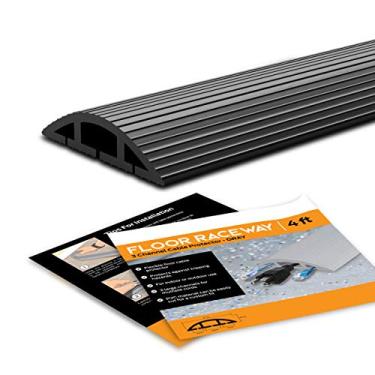 Imagem de Capa para cabo simples – Protetor de cabo de duto preto de 1,2 m cobre cabos, cabos ou fios – pista de 3 canais no chão para calçadas ou passarelas, em portas de casa ou escritório (1,2 m)
