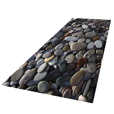 Imagem de Yajuyi Tapete de de Porta Efeito 3D Tapete de área de Piso para Sala de Estar - Flor, Seixos, Tamanho real