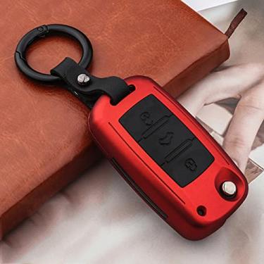 Imagem de CSHU Carcaça de silicone de carbono Carcaça de porta-chaves Porta-chaves em anel, adequada para Volkswagen VW Golf Bora Jetta POLO Passat B5 B6 Skoda Octavia A5 Fabia SEAT Ibiza, A, vermelho