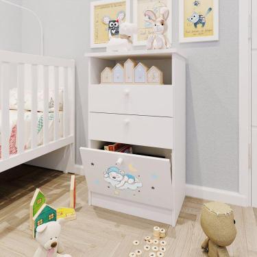 Imagem de Cômoda Infantil 1 Porta 2 Gavetas 1 Nicho Estampada Kids Serpil Baby Branco/Urso Azul